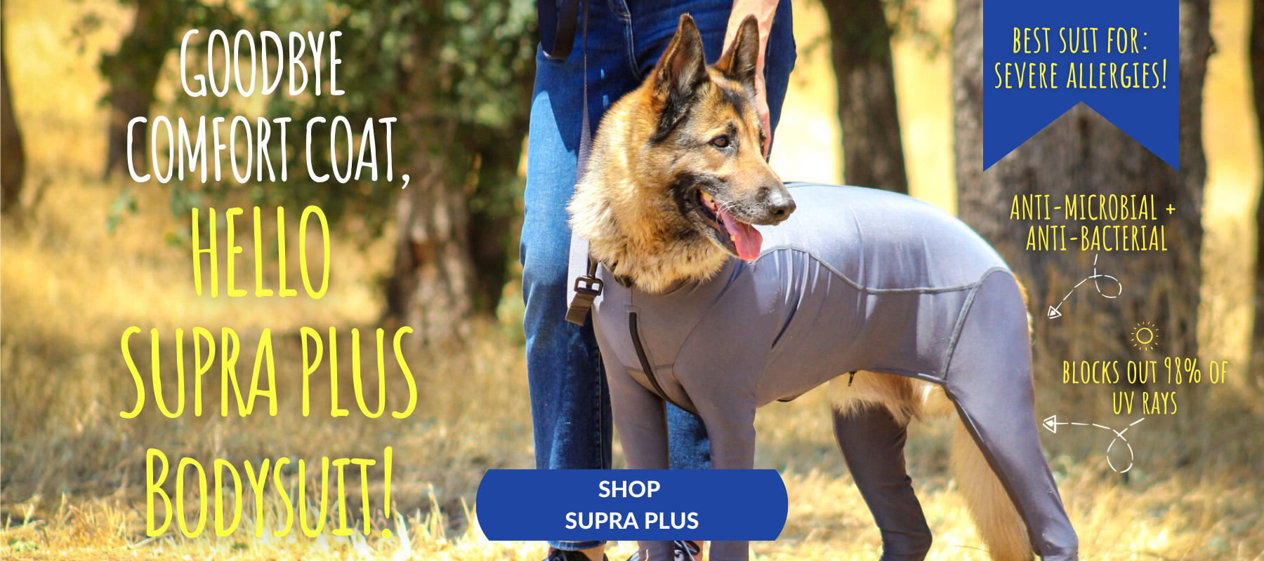German Shepherd in Supra Plus Bodysuit to Prevent Ticks, Prevent Allergies and More